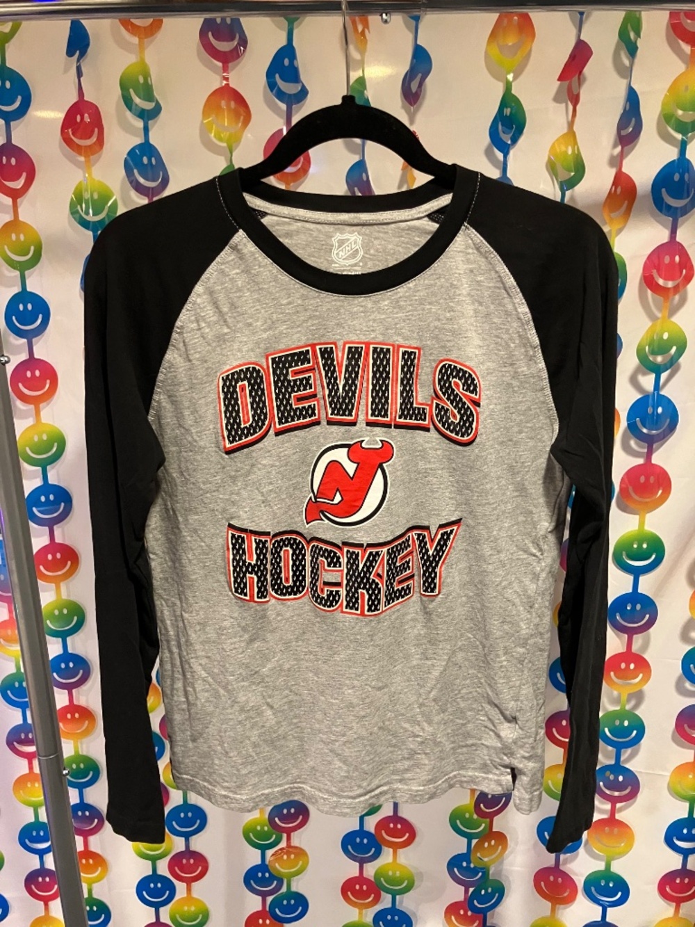 NHL NJ Devils Raglan Long-Sleeve Tee (Youth 14/16; Women’s S/M)